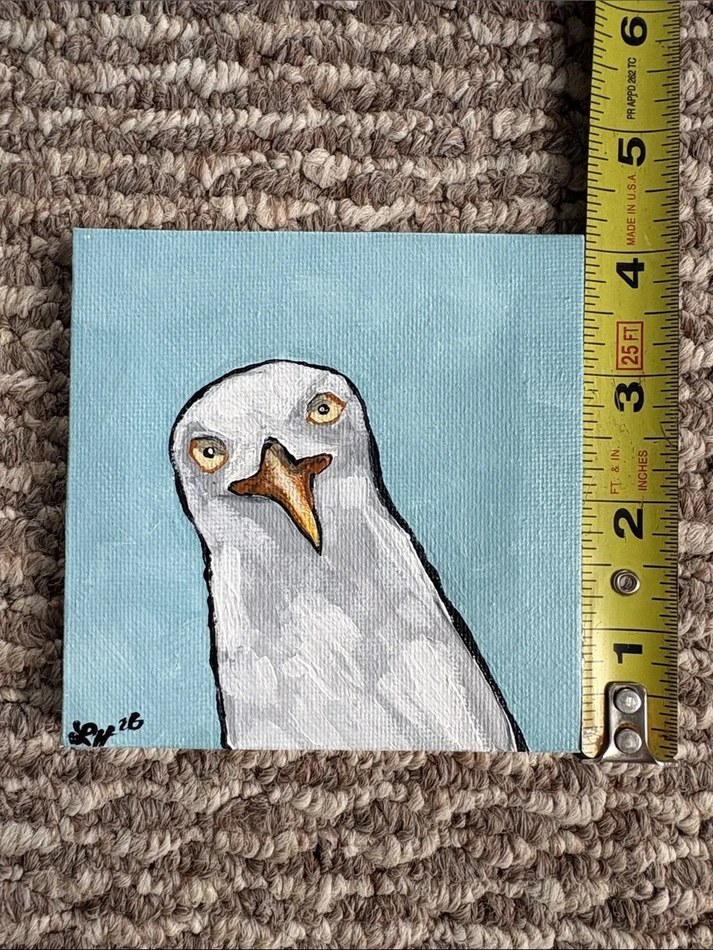 Original Artwork “The Grumpy Seagull” On Canvas - 4”x4” - Picture 6 of 7